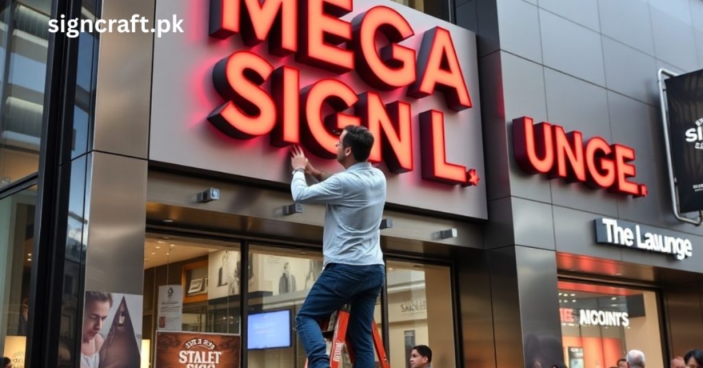 Technician is repairing Sign board