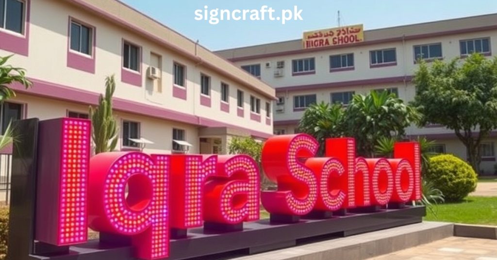 There is a 3D LED Sign Board of School