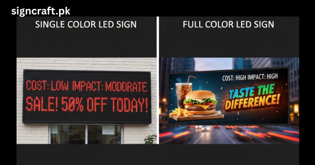 Single Color vs Full Color LED Signs in this image