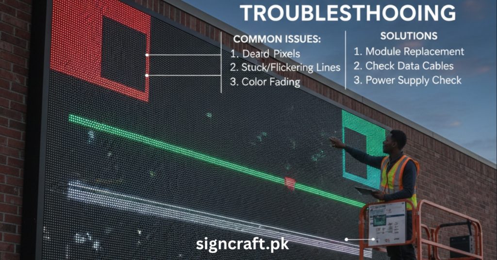 Technician is Troubleshooting Issues of LED Sign Board