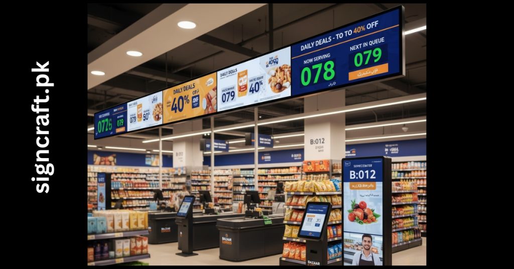 There are Number Display Screens In retail store