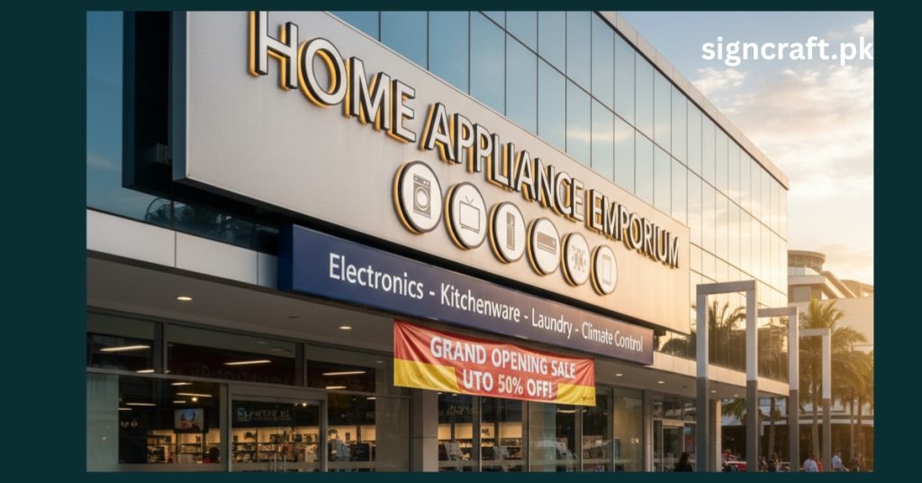 There is signage of Home Appliance Store