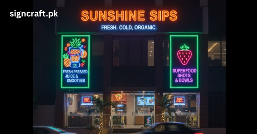There is LED Signage of Juice Bar