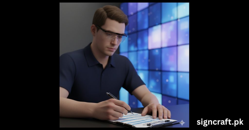 Man is making Checklist of SMD Screen for Monitoring Performance