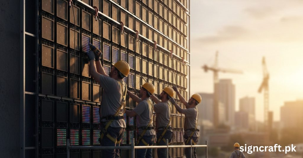 Team is installing SMD Screen on building