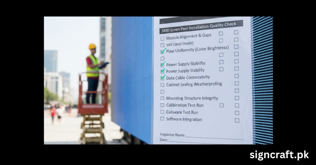 There is Post-Installation Quality Check Checklist of SMD Screen