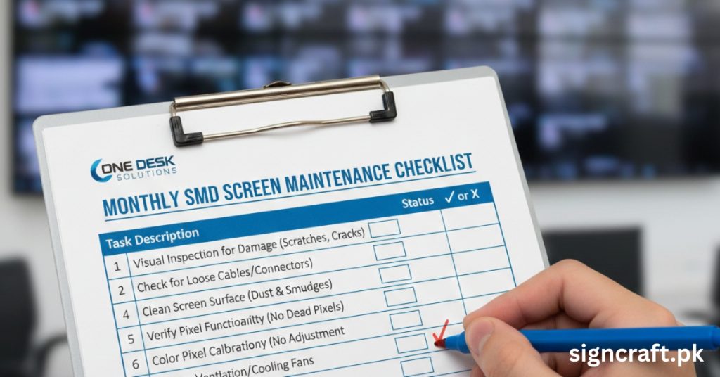 There is checklist of Monthly SMD Screen Maintenance