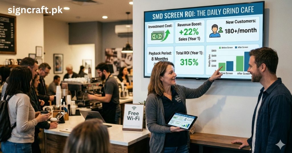 Employee is showing SMD Screen ROI for Small Businesses