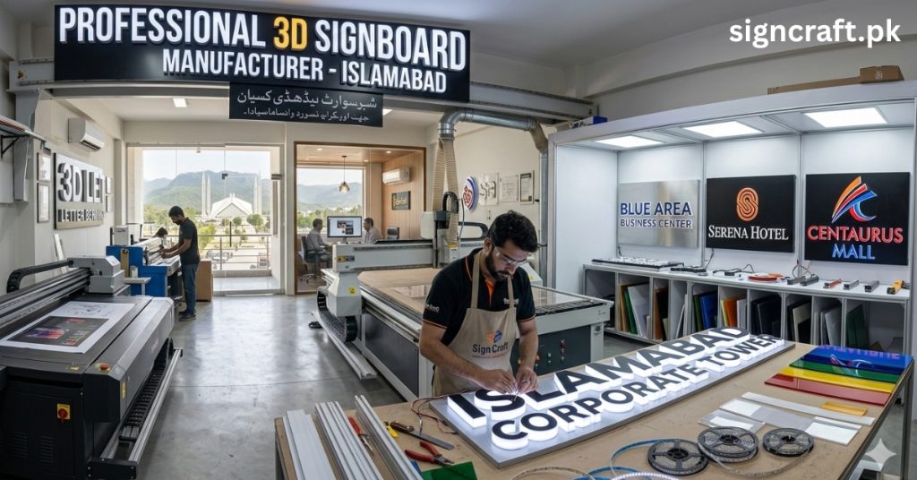 There is technicians are manufacturing 3D signboard